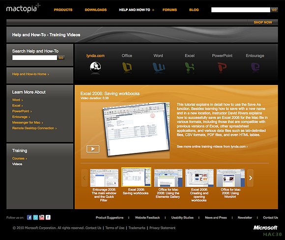 web oficial de office 2008 para mac-videos