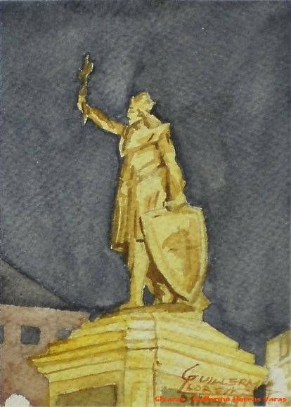 Estatua de Pelayo por la noche