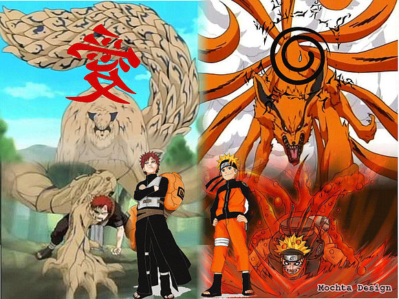 Naruto, Gaara, el Shukaku y el Kyuubi
