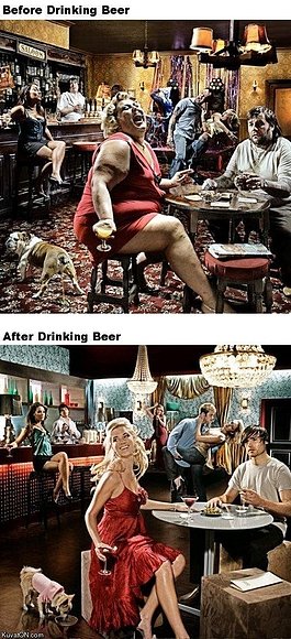 El antes y el despues de beber un trago.